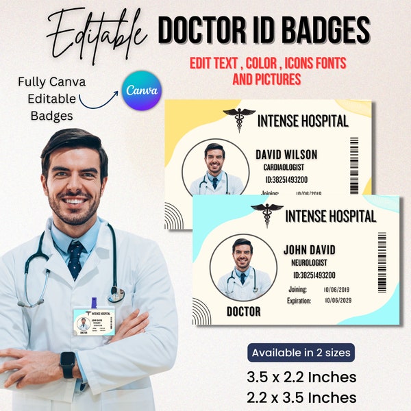 Doctor ID Badge | Medical ID Badge Template | Doctor Pretend Play | Editable Hospital Staff ID | Doctor Name Badge | Kids Doctor Badge