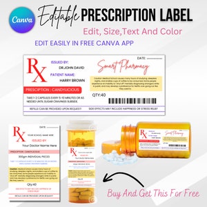 Prescription Label Template | Editable Pharmacy Label | Custom Prescription Label | Pill Bottle Label | Printable Medicine Label