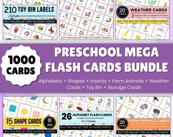 Preschool Pre-K + Kindergarten Mega Bundle - Pre-School Cards - Toy Bin Labels - Educational Cards Printable - Montessori Materials
