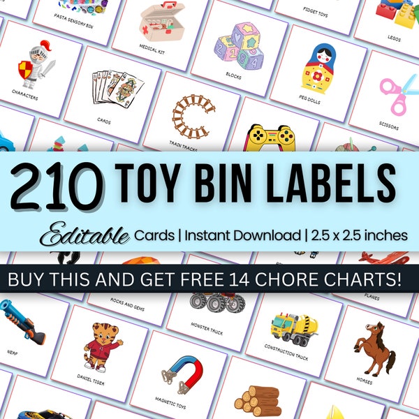 210 Toy Bin Labels | Toy Labels | Playroom Labels | Toy Organization Labels | Kids Toy Labels | Pre-k Classroom Box Organizer Editable