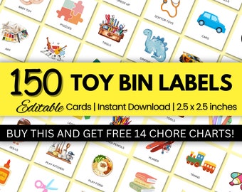 150 Toy Bin Labels | Toy Labels | Playroom Labels | Colorful Toy Box Labels | Toy Organization | Toy Labels Printables | Canva Editable
