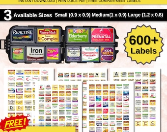 Plus de 600 étiquettes de pharmacie de poche | Étiquettes pour piluliers | Organiseur de pilules | Contenant à pilules | Étiquettes pour piluliers | Étiquettes de vitamines | Téléchargement numérique