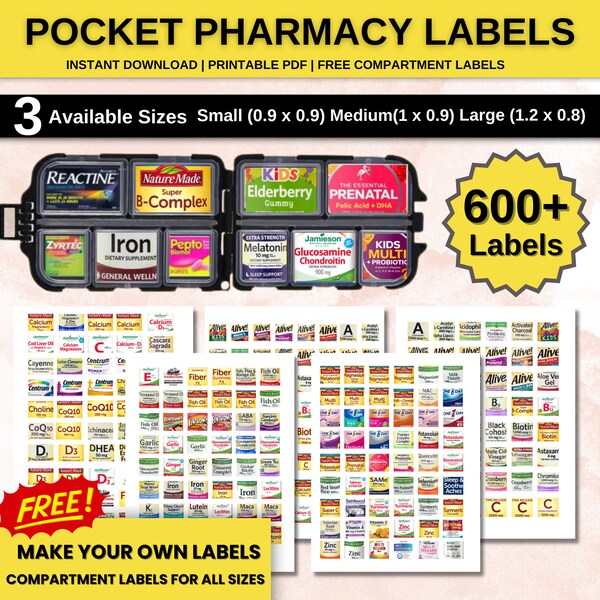 Plus de 600 étiquettes de pharmacie de poche | Étiquettes pour piluliers | Organiseur de pilules | Contenant à pilules | Étiquettes pour piluliers | Étiquettes de vitamines | Téléchargement numérique