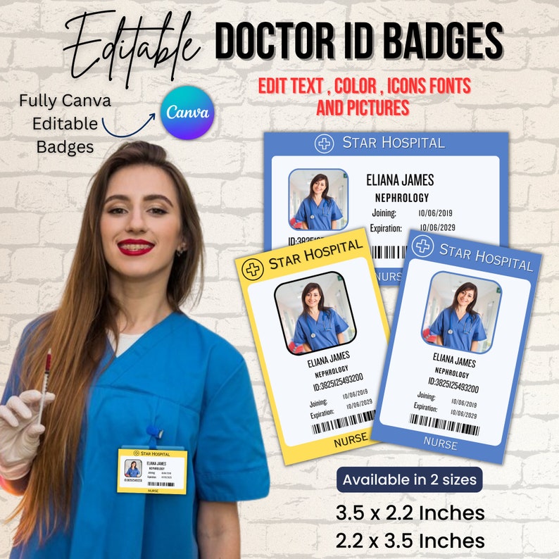 Nurse ID Badge ID Badge Editable Nurse Name Badge Template Doctors ID ...