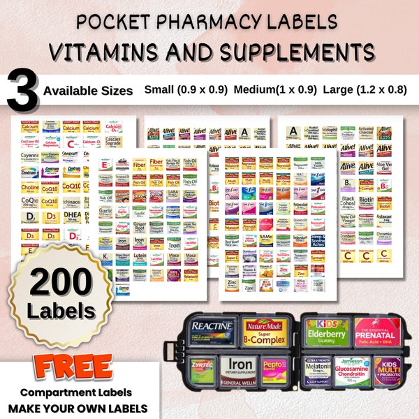 Printable Pocket Pharmacy Labels | Pill Case Labels | Pill Organizer | Pill Container | Pill Box Labels | Vitamin Labels | Digital Download