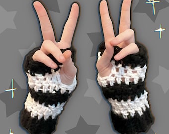 Crochet Arm Warmers (Black and White)