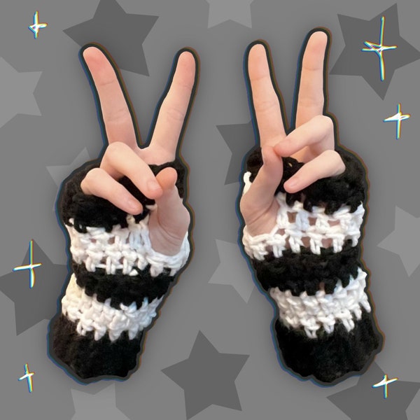 Crochet Arm Warmers (Black and White)