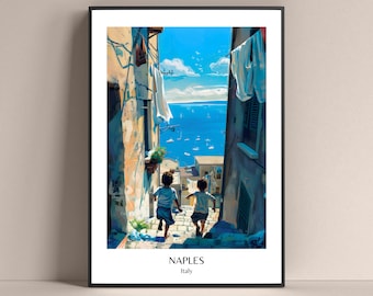 Póster de Nápoles, Italia, estilo de vida, impresión de Nápoles, póster de Nápoles, impresión de lavandería, póster de Campania, Nápoles, impresión de viaje, póster de regalo de Nápoles, Italia