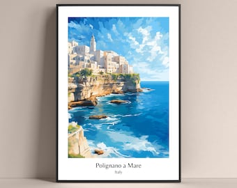 Polignano a Mare Cartel Italia Estilo de vida Cartel Apulia Italia Cartel de viaje Polignano Cartel de viaje Sea Village Regalo Italia Cartel Puglia Impresión