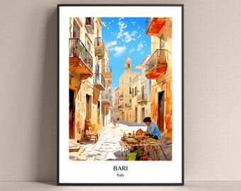 Póster de Bari, Italia, estilo de vida, póster de Bari, Apulia, póster de Apulia, impresión de viaje de Bari, póster de Puglia, arte de pared de Italia, decoración moderna de Italia, regalo de Italia
