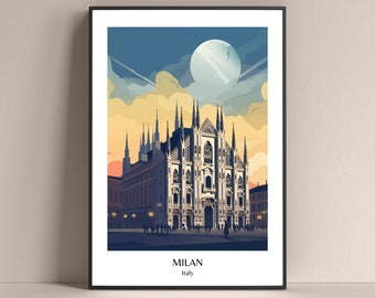 Póster de Milán, estilo de vida italiano, regalo de Milán, impresión de Milán, impresión de Italia, póster de la catedral de Milán, regalo de Italia, póster de Italia, póster de Milán, Europa
