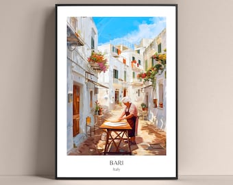 Póster de Bari, Italia, estilo de vida, póster de Bari, Apulia, póster de Apulia, impresión de viaje de Bari, póster de Puglia, arte de pared de Italia, decoración moderna de Italia, regalo de Italia