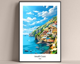 Póster de la Costa Amalfitana, póster de estilo de vida italiano, póster de Campania, Italia, póster de Nápoles, póster de regalo del mar Mediterráneo, póster de viaje, Italia Stampa Italia