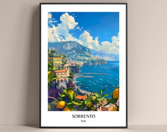 Póster de Sorrento, póster de estilo de vida italiano, impresión de Sorrento, Italia, regalo del mar, póster de viaje de Italia, arte mural de Italia, póster de limón, póster de Nápoles, Italia.