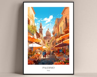Póster de Palermo, estilo de vida italiano, póster de viaje de Sicilia, póster de regalo, mercado de Sicilia, arte mural de Palermo y Sicilia, póster de Europa