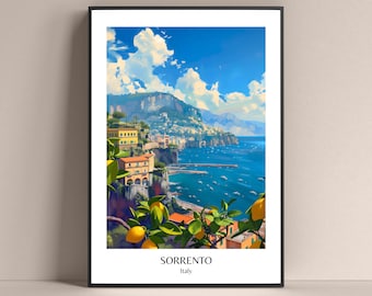 Póster de Sorrento, póster de estilo de vida italiano, impresión de Sorrento, Italia, regalo del mar, póster de viaje de Italia, arte mural de Italia, póster de limón, impresión de Nápoles, Italia