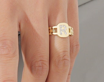 Stainless Steel Initial Ring for Woman, Dainty Initial Ring, Alphabet Ring, Personalized Ring, Customized Ring, Gold Name Ring, Gift for Mom