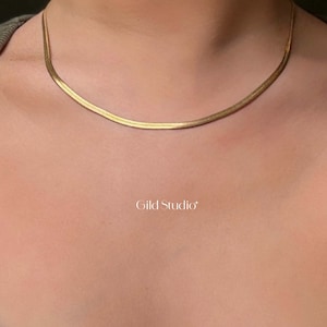 Flat Snake Chain - Gold Plated Necklace - Herringbone Necklace - Choker Necklace - Gold Chain - Solid Gold Chain - Dainty Gold Necklace