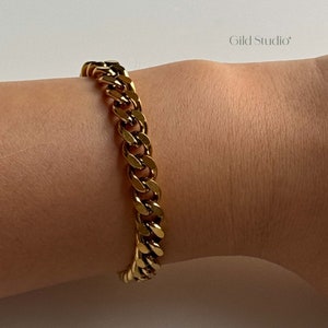 Gold Plated Bracelet - 7mm Curb Chain - Gold Chain Bracelet - Solid Gold Bracelet Chunky - Chunky Chain - Adjustable Bracelet - Gift for Her