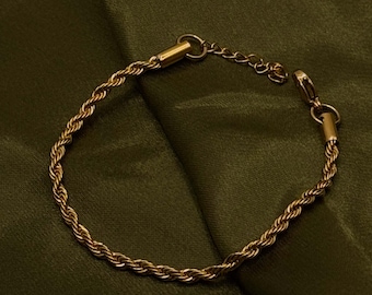 Gold Rope Chain Bracelet - 18k Gold Plated Bracelet - Thin Gold Bracelet - Solid Gold Bracelet - Dainty Gold Bracelet - Adjustable Bracelet