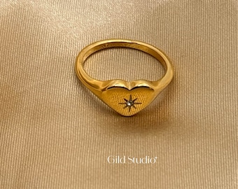 Heart Signet Ring - Gold Plated Ring - Gold Heart Ring - Chunky Gold Ring - Heart Ring - Pinky Ring - Solid Gold Ring - Women's Signet Ring