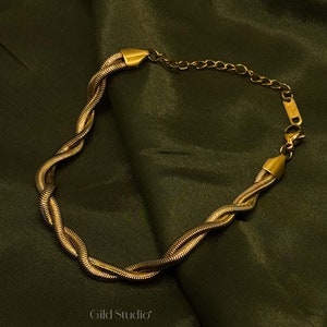 Snake Chain Bracelet - Gold Plated Bracelet - Solid Gold Bracelet - Dainty Gold Bracelet - Adjustable Bracelet - Herringbone Bracelet