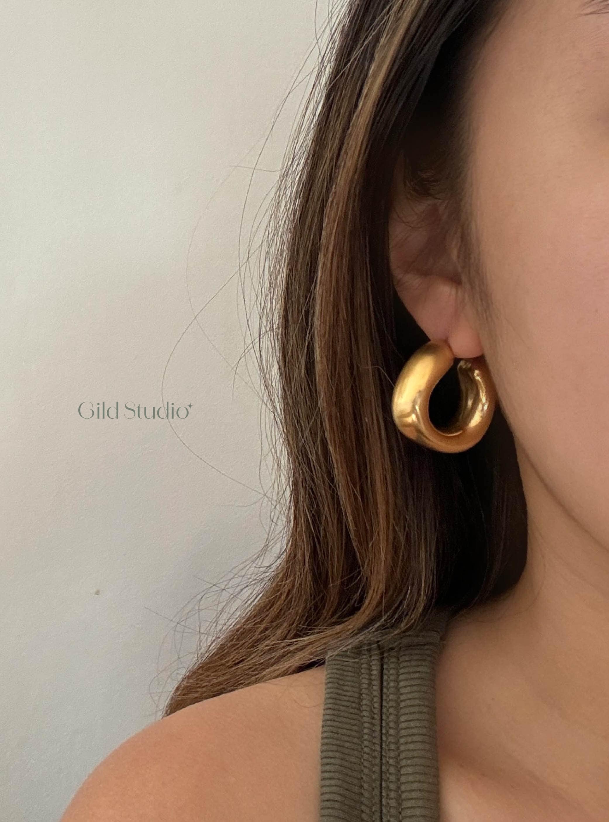 Gold Plated Simple Large Chunky Hoop Earrings - Everyday Statement Earrings - Gift For Her Women Jewellery