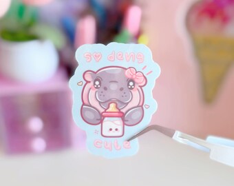 Kawaii Hippo Vinyl Sticker - Laptop, Water Bottle Sticker