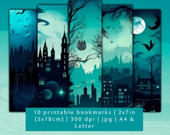 10 night city bookmark designs, digital download bookmark JPG, dark gothic town printable bookmark set