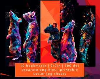 10 polygon rats bookmark designs, bookmark set JPG, printable friend gift bookmark sheets, beautiful bookmarks, bookstore bookmarks