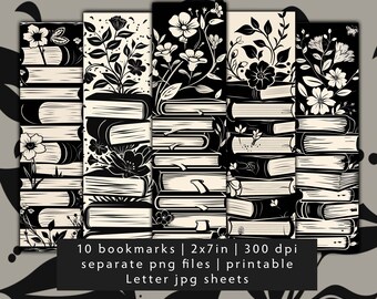 Floral Book Tracker Bookmarks, Reading List, Printable Gift (JPG, PNG)