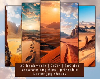 20 desert bookmark designs, bookmark set JPG, printable friend gift bookmark sheets, beautiful bookmarks, bookstore bookmarks, PNG images
