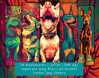 Retro Dogs Bookmark Set, Colorful Book Lover Gift (JPG)