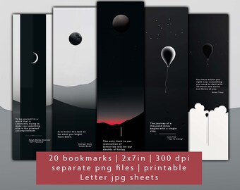 20 quotes of famous people bookmark designs, bookmark set, separate PNG files, printable friend gift bookmark JPG sheets