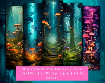 10 mushroom forest bookmark designs, bookmark set JPG, printable friend gift bookmark sheets, beautiful bookmarks, bookstore bookmarks