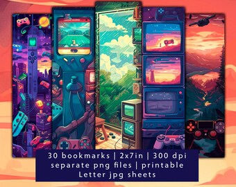 Gamer Bookmarks, Video Game Art, Printable Bookmark Set (JPG)