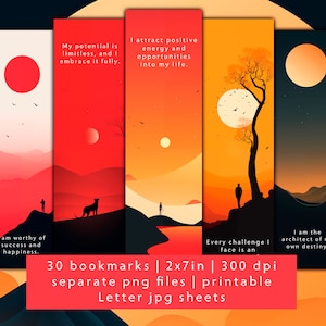30 modèles de marque-page d'affirmation, ensemble de marque-pages, fichiers PNG séparés, feuilles JPG imprimables de signet cadeau ami, cartes d'affirmation de soi