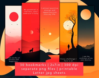 30 affirmation bookmark designs, bookmark set, separate PNG files, printable friend gift bookmark JPG sheets, affirmation cards