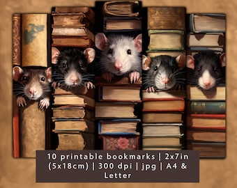 10 cute rats bookmark designs, bookmark set JPG, printable friend gift bookmark sheets, beautiful bookmarks, bookstore bookmarks