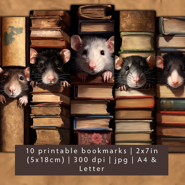 10 cute rats bookmark designs, bookmark set JPG, printable friend gift bookmark sheets, beautiful bookmarks, bookstore bookmarks