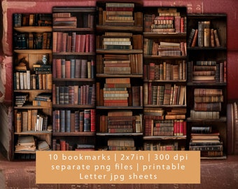 Bookshelf Bookmark Set, Printable Book Lover Gift (JPG)