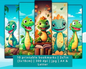 10 cute dinosaurs bookmark designs, unique bookmarks for kids, bookmark set JPG, printable friend gift bookmark sheets