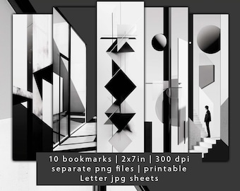 Abstract Bookmark Set, Modern Geometric Designs (JPG Printable)