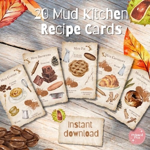 Tarjetas flash de recetas de cocina de barro / recursos para los primeros años / educación en el hogar / aula al aire libre / Escuela forestal / Educación en el hogar / Montessori