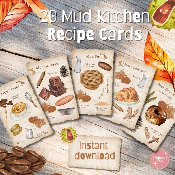 Mud Kitchen Recipe Flash cards | early years resources | home education| outdoor classroom | Forest School | Home Schooling | Montessori