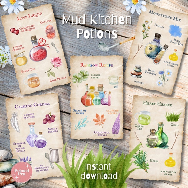 Mud Kitchen Recipe Potion Flash cards | early years resources | home education| outdoor classroom
