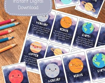 Solar System Montessori Educational Flashcards Printable Montessori Educational Materials Planets Flashcards Solar System Cards