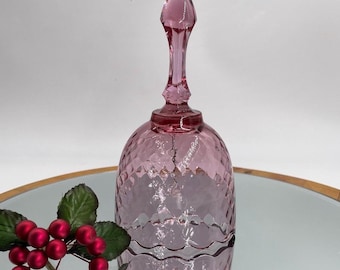 Fenton Pink Glass Bell with Diamond Optic Pattern