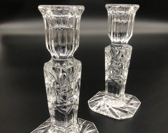 Vintage Pair of Cut Lead Crystal Candlestick Holders