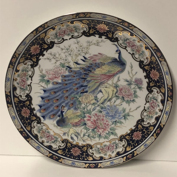 Toyo Japanese Vintage Porcelain Plate with Peacock Motif